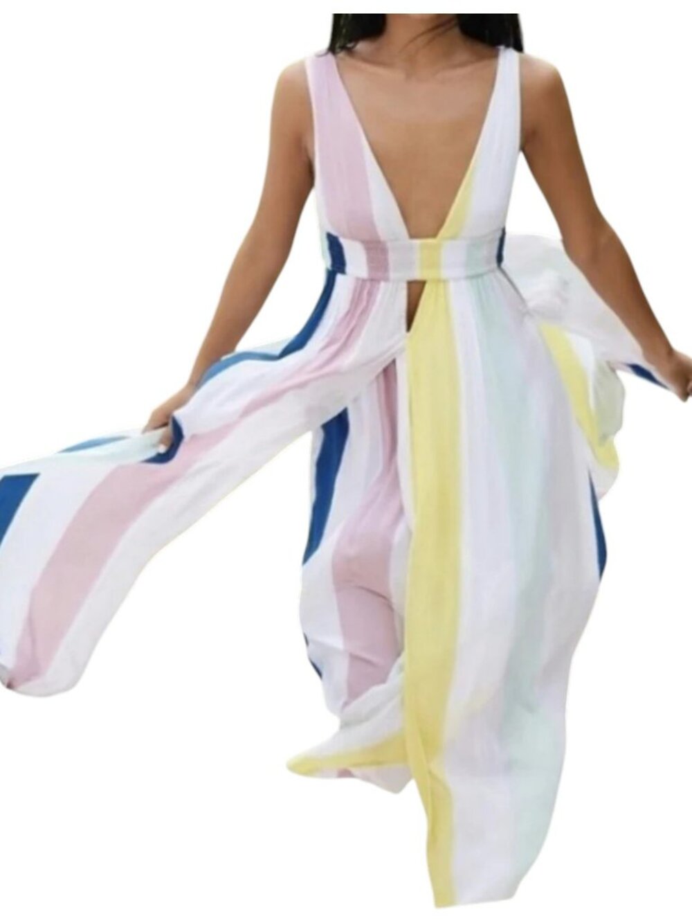 INDAH Angeli Tropical Stripe Maxi Resort Dress, Small